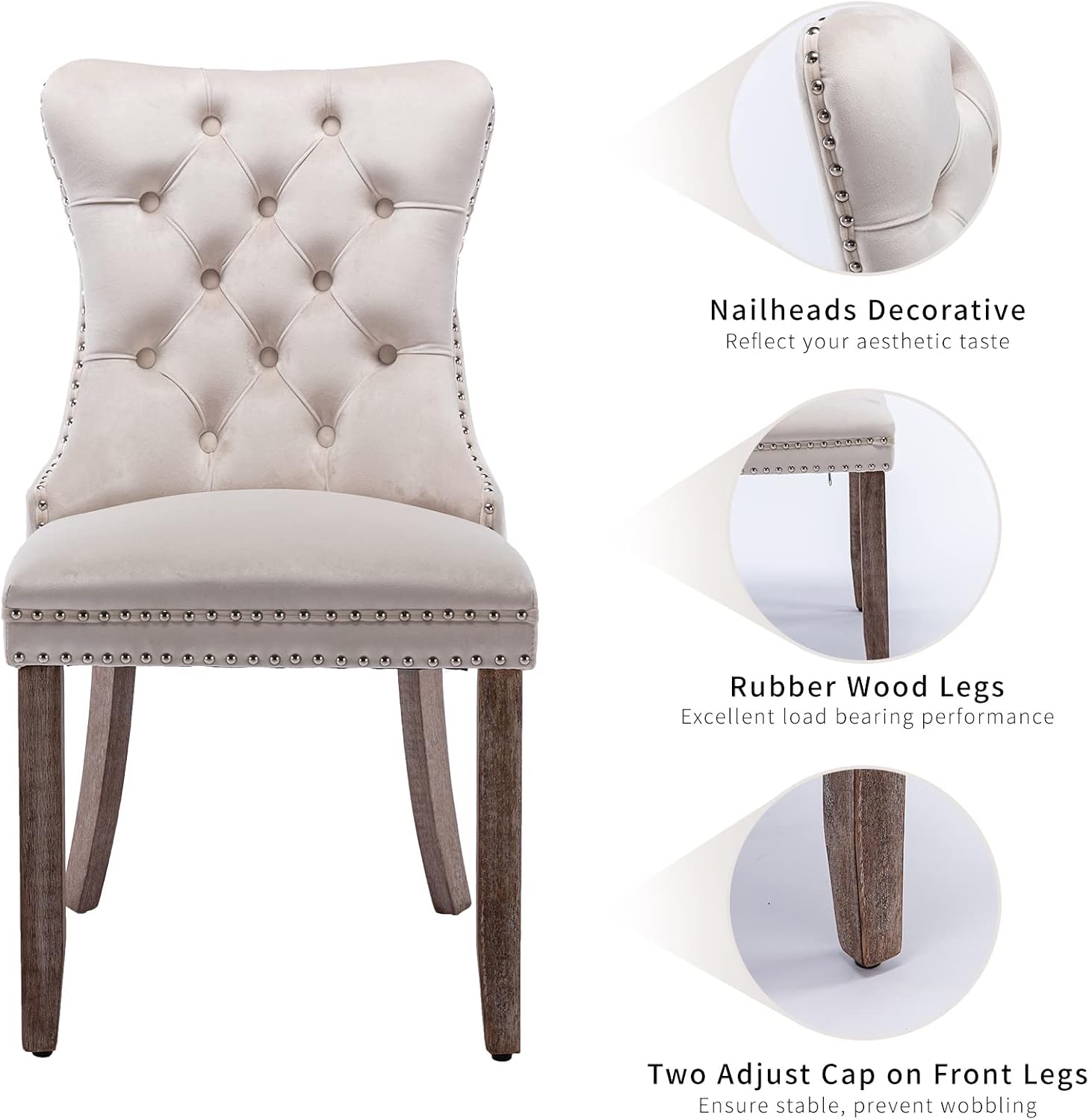 ODUSE-DAILY Beige Velvet Dining Chairs Set of 4, Kitchen & Dining Room Chairs, Fabric Tufted Dinning, Velvet Upholstered, High Wing Back, Pull Ring, Wood Frame, Mid Century Modern, Sillas de Comedor
