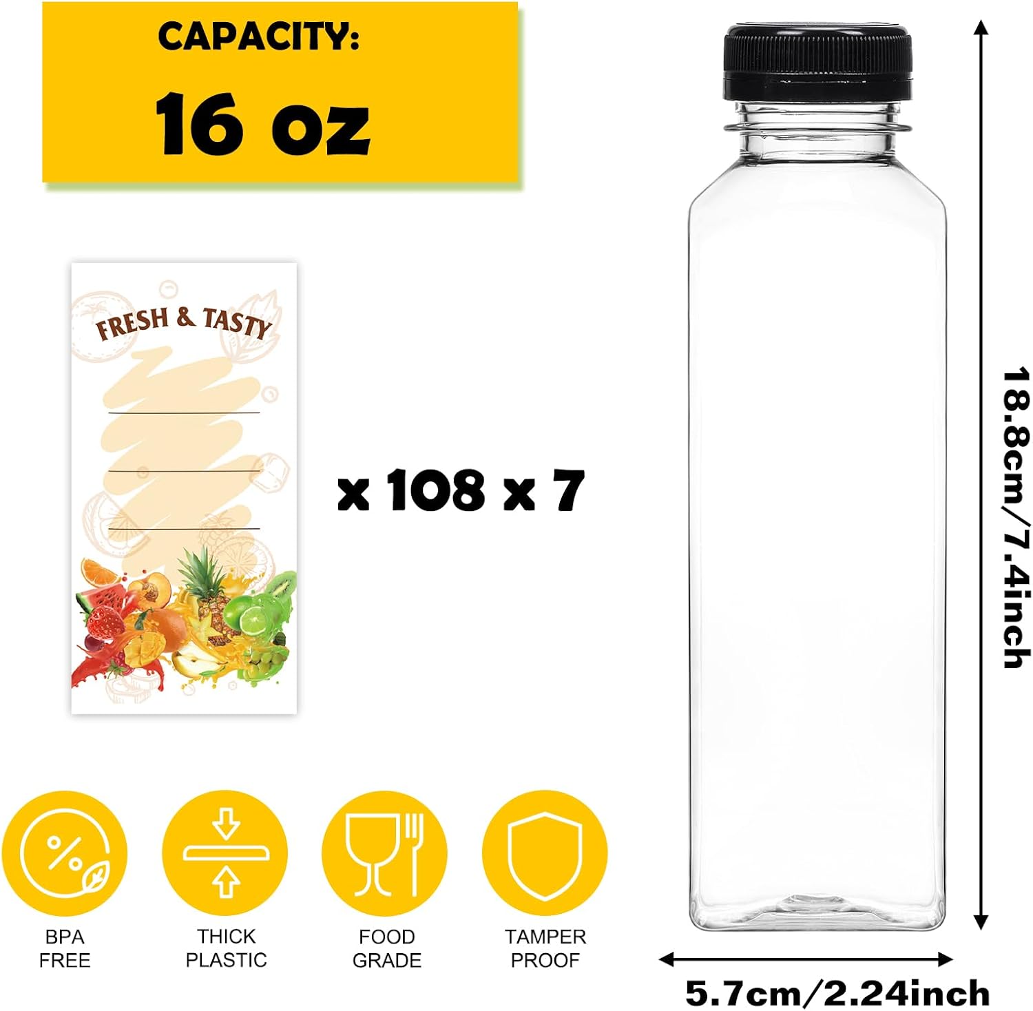BAKHUK 756pcs 16oz Empty Plastic Juice Bottles with Caps, Plastic Water Bottles with lids, Reusable Clear Bulk Beverage Containers for Juice, Milk and Other Beverages