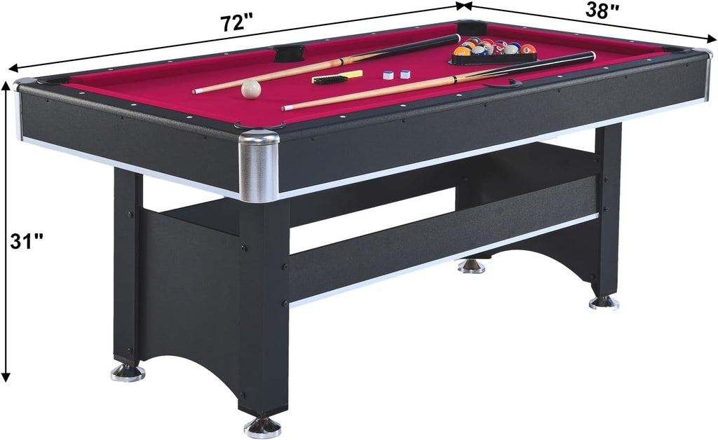 6 ft Pool Table with Table Tennis Top - Black and Red, Space-Saving, Ages, Elegant Design