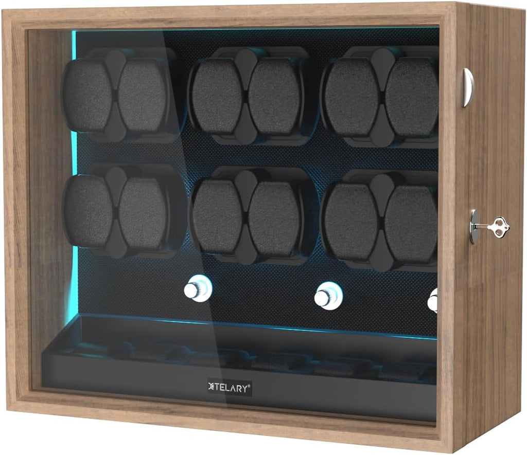 XTELARY Lockable Automatic Watch Winder - 4/6/8/12 Watch Storage, 4 Rotation Modes, Quiet Motor, Backlight
