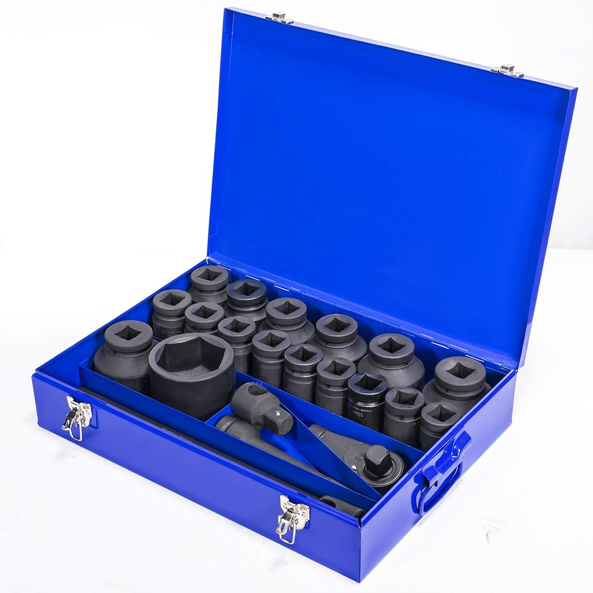 Stark USA 21-Pieces Metric Jumbo Assortment Impact Socket Set 1-inch DR Deep MM Drive Extension Bar with 27mm to 80mm Case