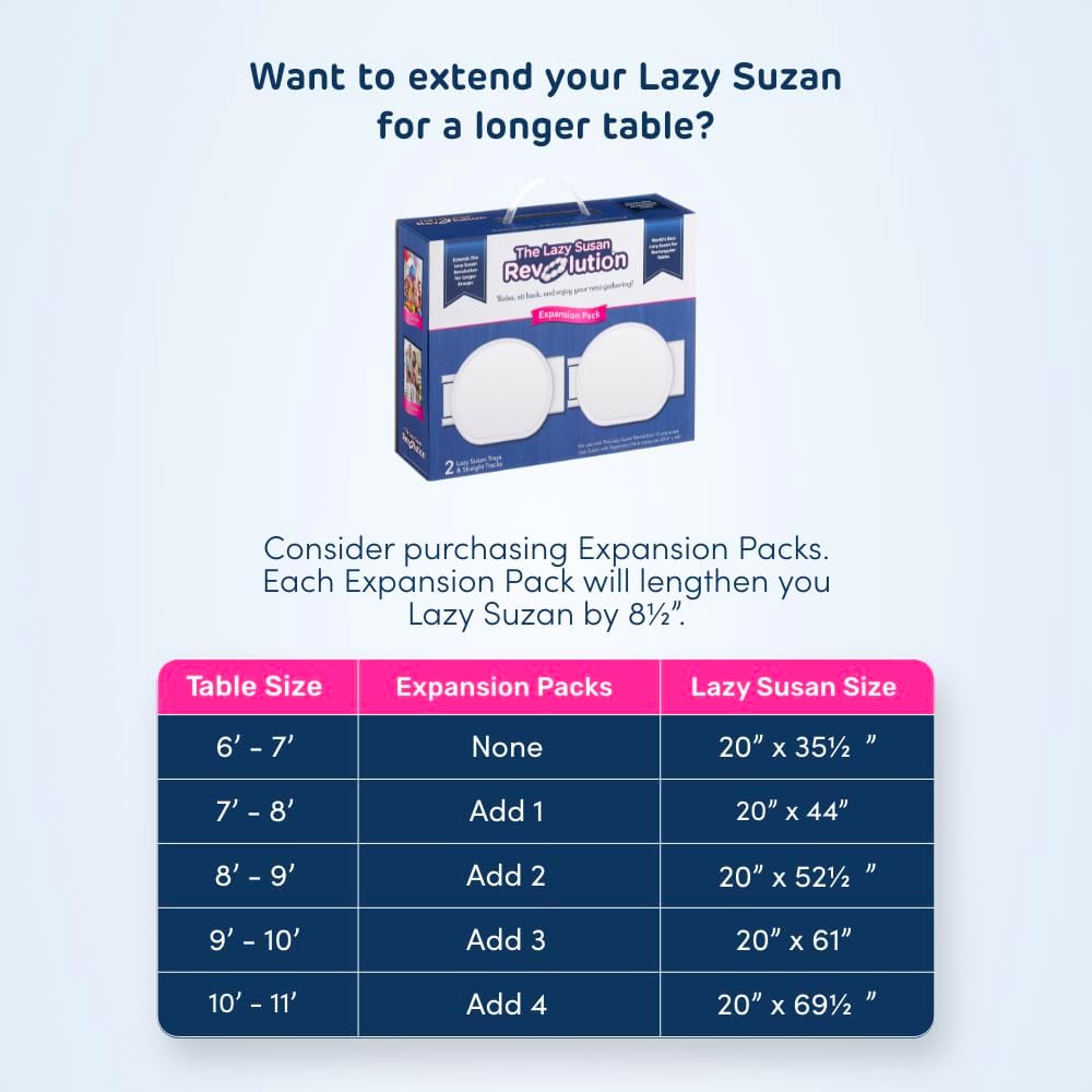 White- The Lazy Susan Revolution - The First Patented Lazy Susan Turntable Expandable for Rectangular & Oblong Tables - Kitchen & Dining Tables - Great Gift! Parties & Gatherings
