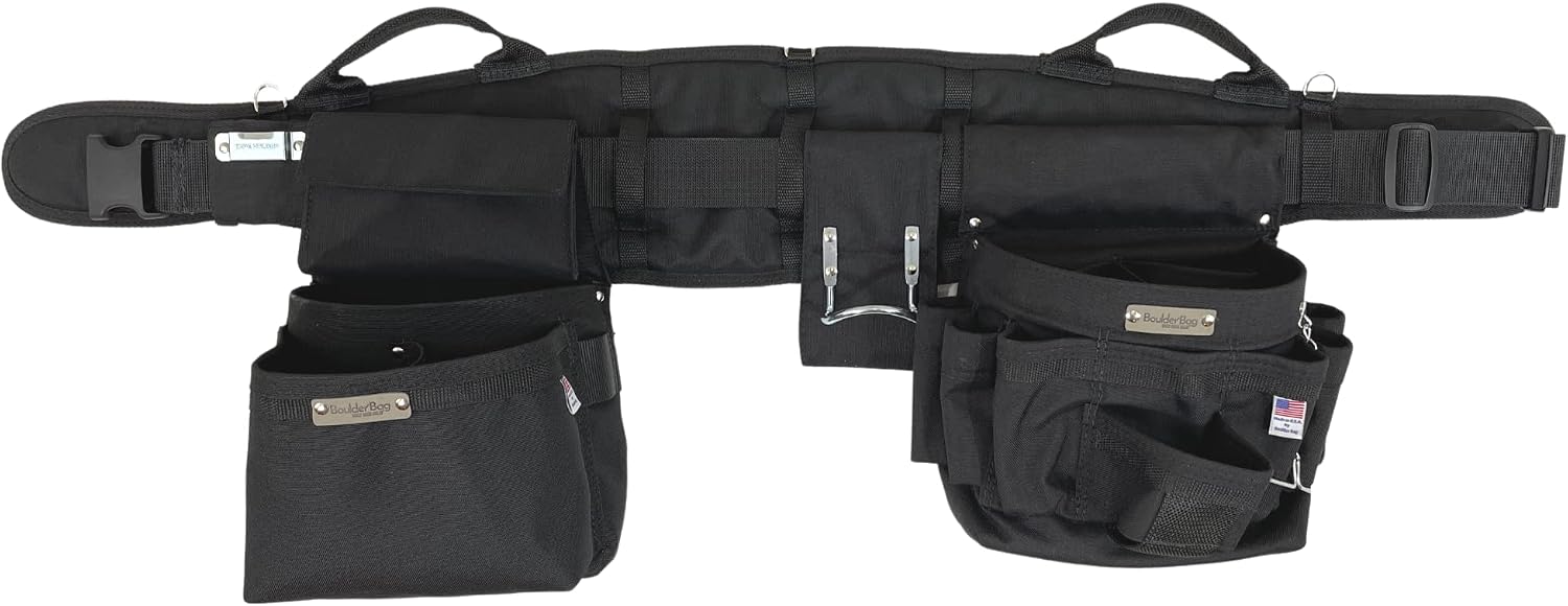 BOULDER BAG Ultimate Electrician's MAX Combo with Comfort Back Support Tool Belt, Quick Release Buckle, Heavy Duty Tool Belt, Black, (Medium 28-32 Inch Waist), Tool Belt Made in USA