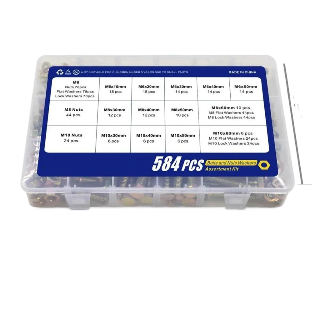 Set Screw Assortment Kit 584PCS Grade 8. Alloy Steel Hex Heavy Duty Bolt Kit with Nuts, Screws, Washers for Homeowners,DIYers,Mechanics,Industrial Workers