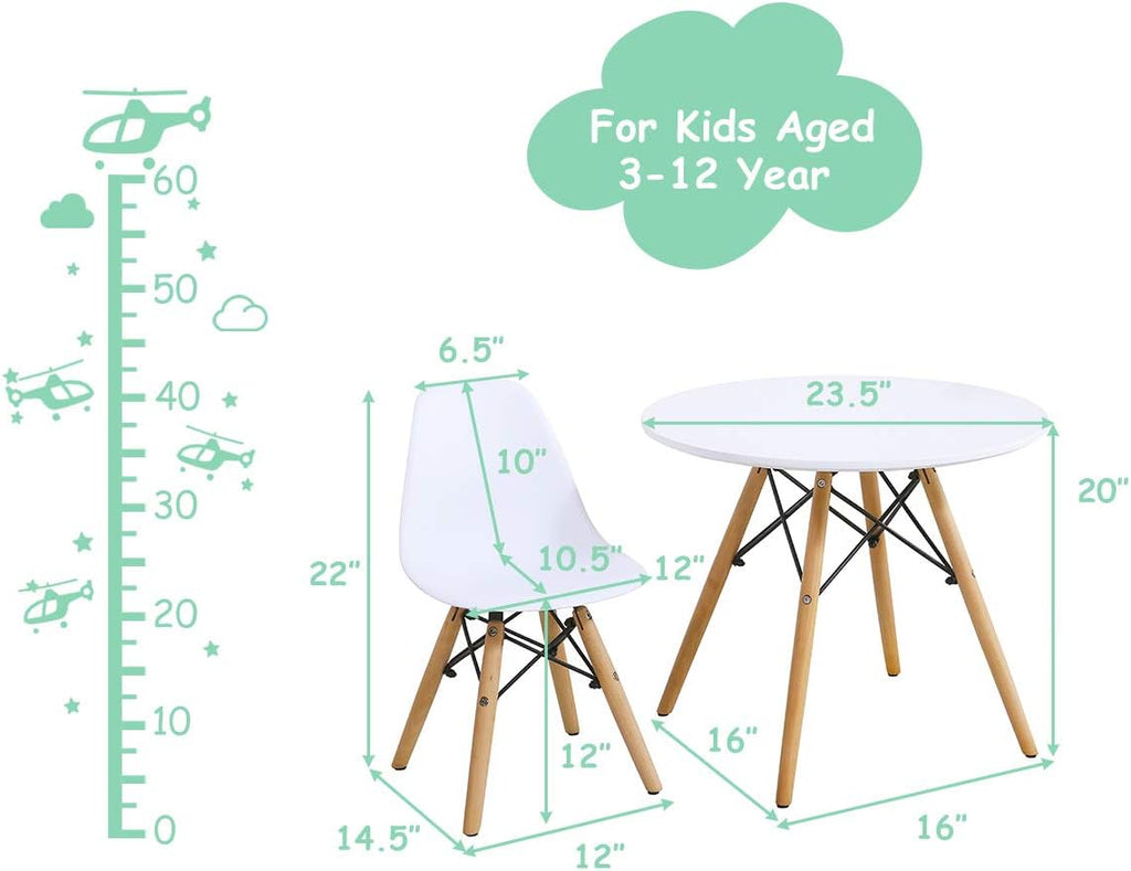 Costzon Kids Table and Chair Set, 5 PCS Mid-Century Modern Style Kids Desk Set w/Wood Legs, Iron Frame for Dining Drawing Playing & Strong Bearing Capacity, Toddler Table and Chairs (White)