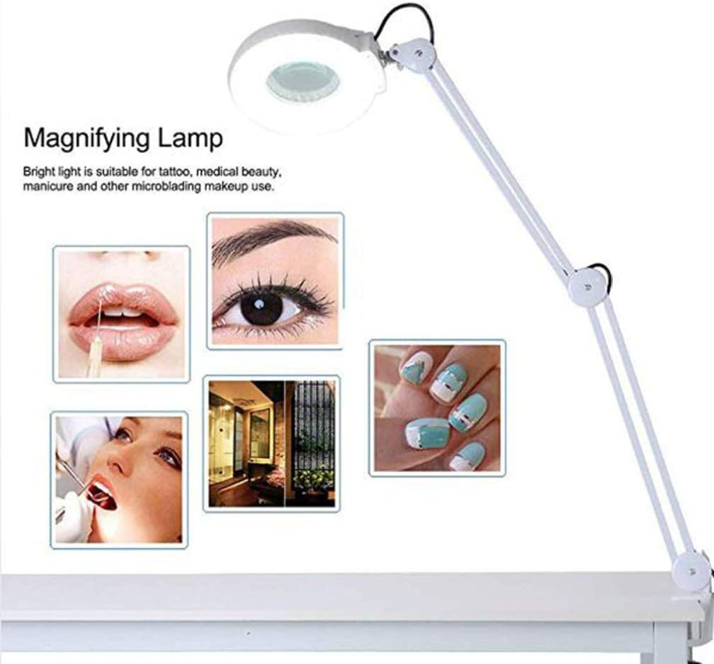 GeRRiT Magnifier, Led Folding Magnifier lamp,Adjustable Swivel Arm 8X Magnifying Glass Table Lamp Light with Clamp for Beauty Skincare Manicure Nail Tattoo Salon with Glass Lens and Bench