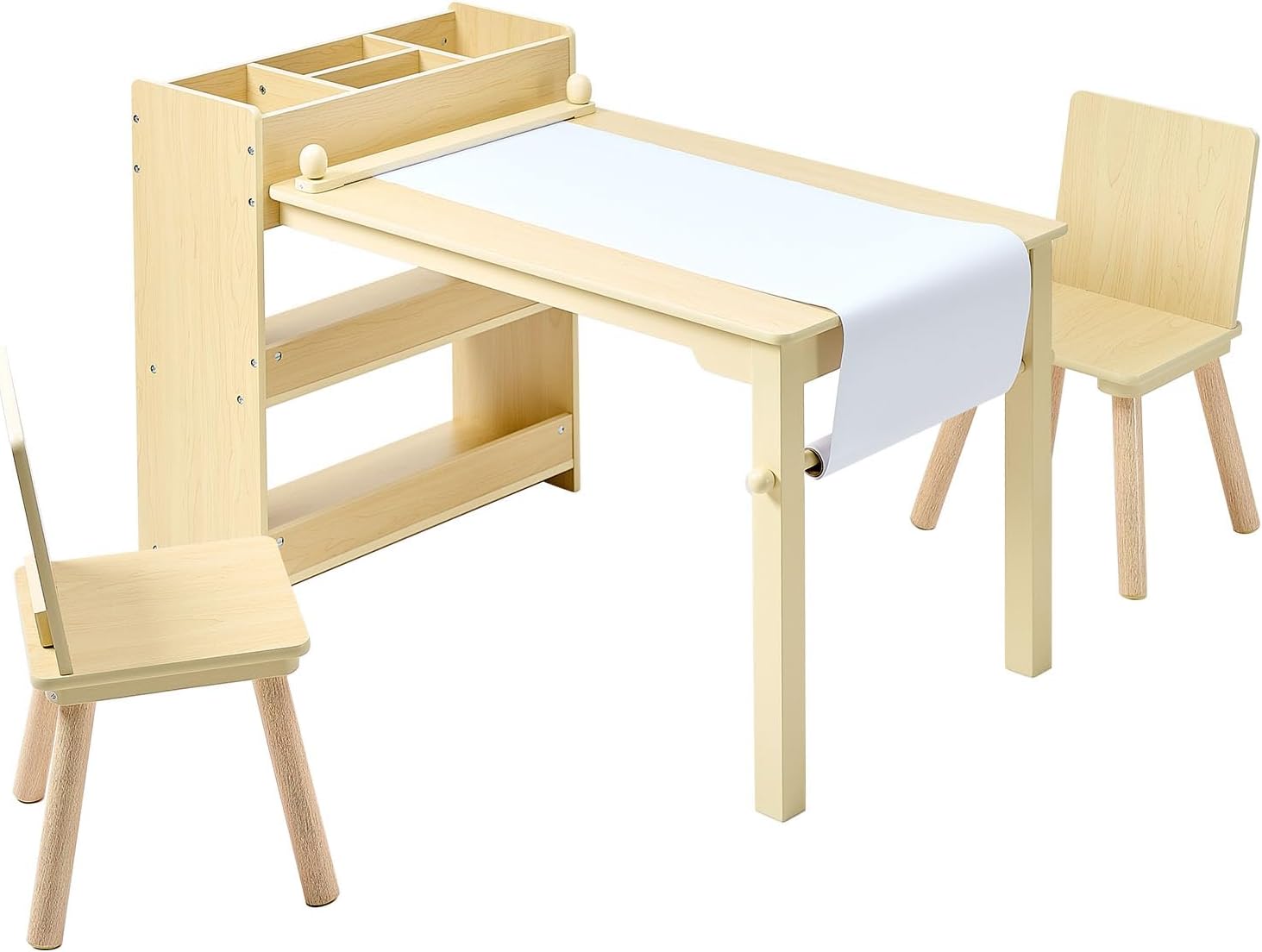 VEVOR Kids Art Table and Chair Set, Toddler Activity Table with Storage, Wood Kids Craft Desk with Paper Roll for Drawing, Reading, Writing, Kid Play Table for Nursery, Playroom, Classroom, Natural