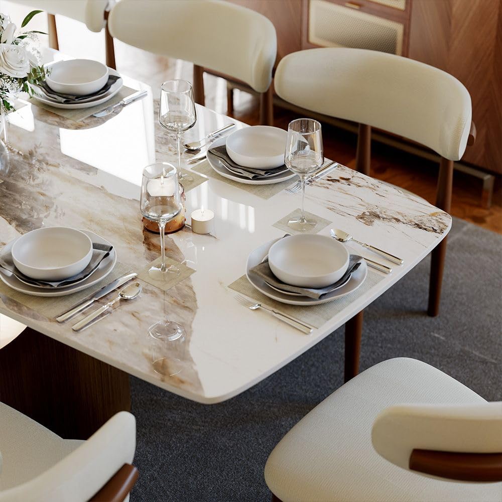 POVISON 63' Hobart Dining Table for 4, Rectangular Dining Table, Glossy Pandora Sintered Stone Tabletop with Bronze Carbon Steel Base for Dining Room (Table Only)