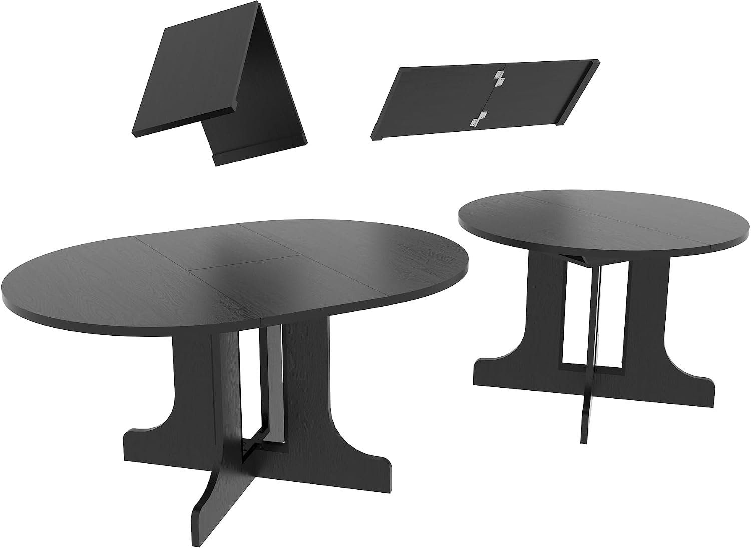 59.06' Dining Table for Farmhouse Kitchen Expandable Oval Table Top with Removable Leaf Trestle X Shaped Base,Black