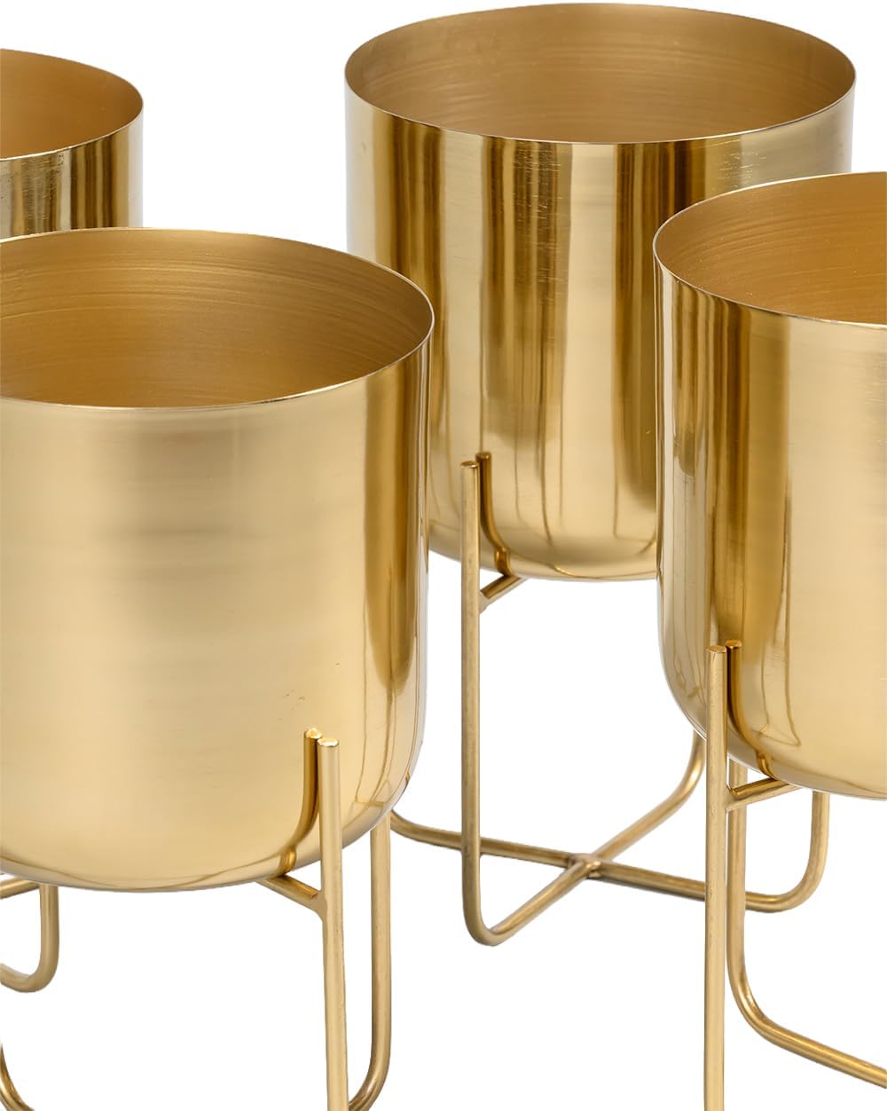 Serene Spaces Living (Set of 4 Short Gold Planter with Detachable Metal Stand, Decorative Indoor Planter Pot, Flower Pots Stand for Living Room, Kitchen, Office, Measures 13' Tall and 7.25' Diameter