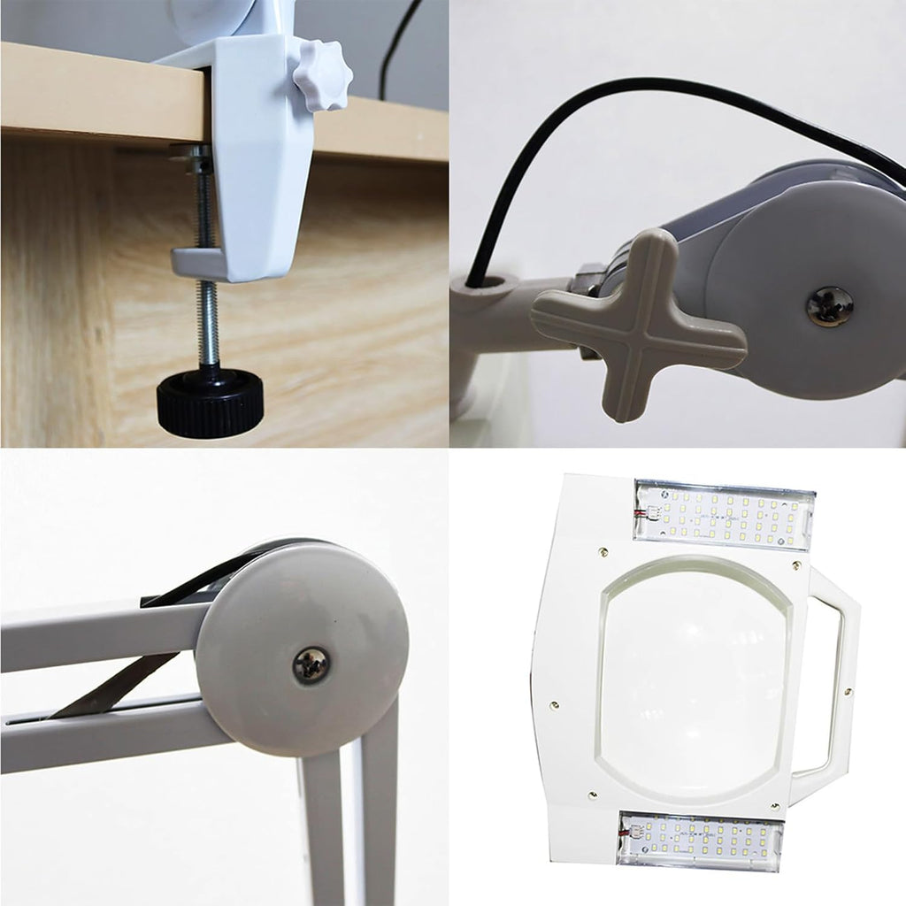 10X Magnifying Glass with Light and Clamp Led Lamp Light Magnifier with Stand Flexible LED Desk Lamp Hands Free for Close Work Reading Repair Crafts 110V White