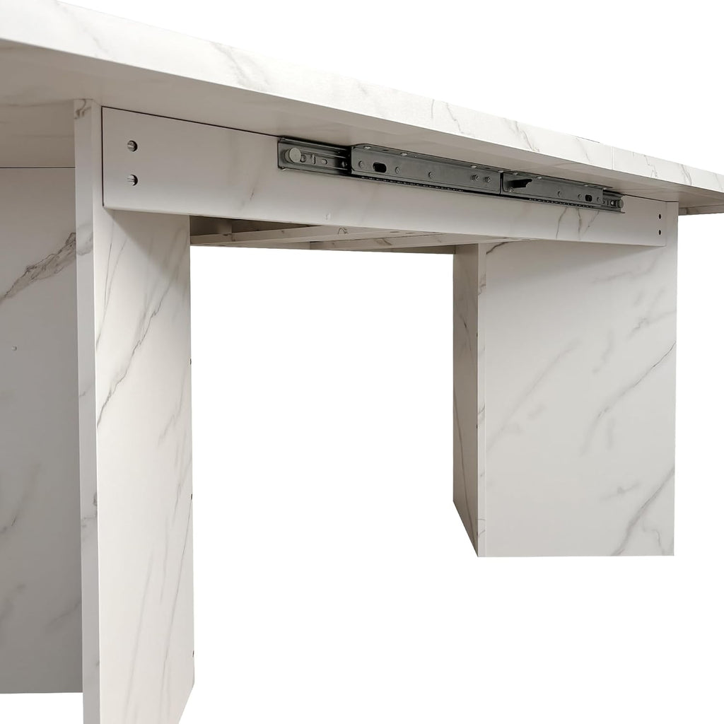78.74'' Extendable Rectangular Dining Table with for 4-8, Modern Wood Expandable Kitchen Dinner Conference Table for Living Room Office, White Faux Marble