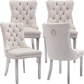 ODUSE-DAILY Velvet Dining Chairs Set of 4, Kitchen & Dining Room Chairs Set of 4, Tufted Dining Chairs, Velvet Upholstered, Chrome Metal Legs (Beige)