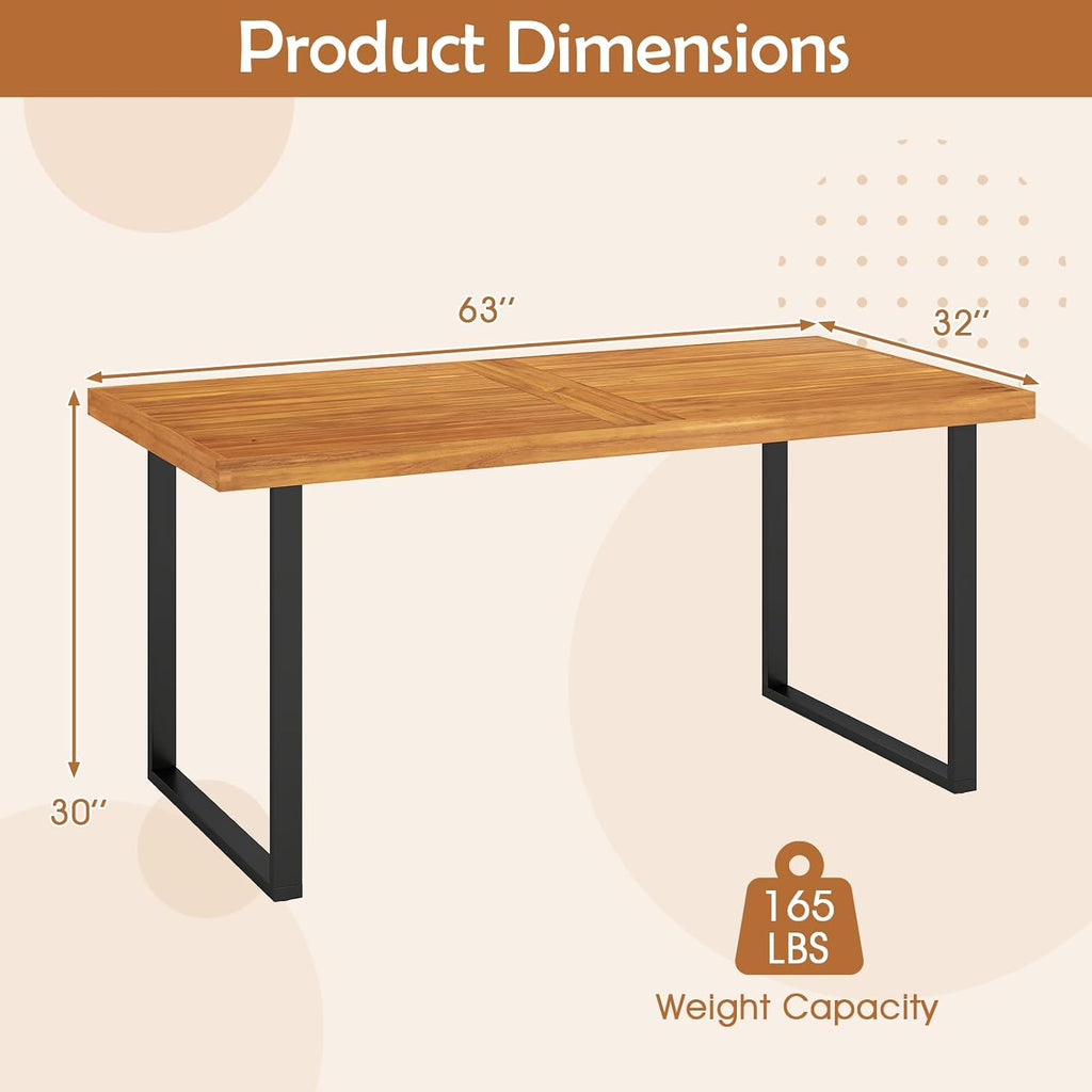 HAPPYGRILL Acacia Wood Patio Dining Table with Umbrella Hole (1.97'), Outdoor Wooden Table for 4-6 People, for Backyard Deck Porch
