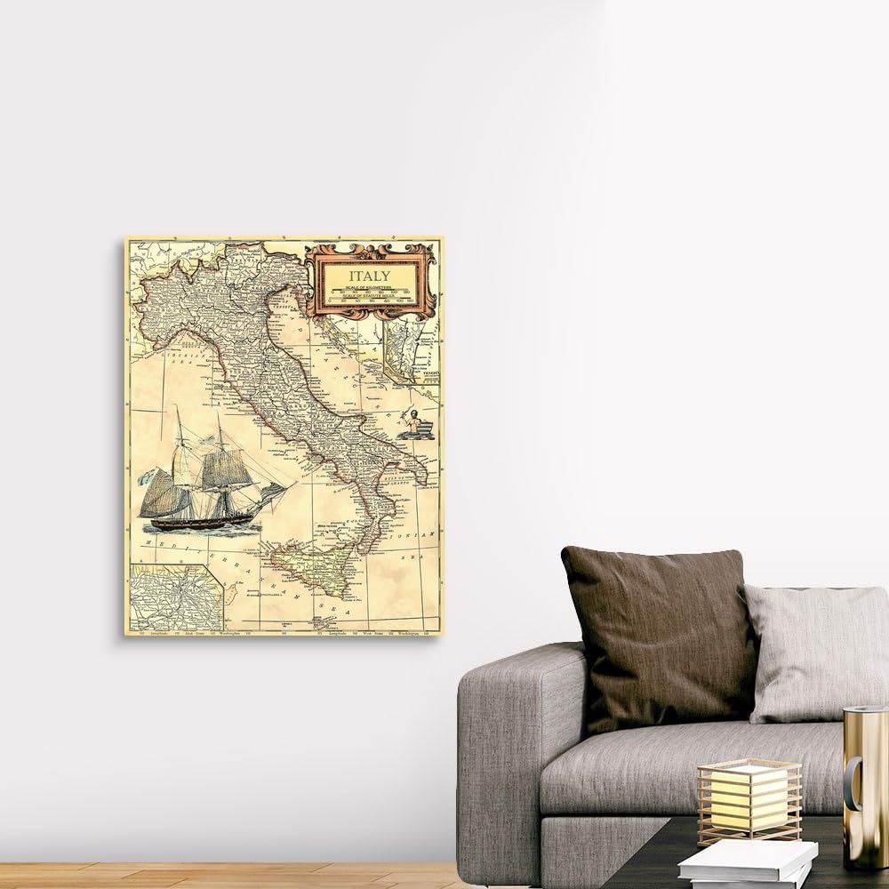 CANVAS ON DEMAND Italy Map Canvas Wall Art Print by Vision Studio, Home Decor, Nautical Artwork,36' x45in
