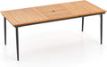 HAPPYGRILL Outdoor Dining Table for 6-8 People, Rectangular Eating Table with 2 inch Umbrella Hole, Sturdy Metal Legs, Patio Acacia Wood Dining Table, Perfect for Porch, Backyard, Garden