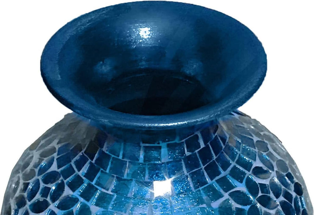 Mosaic Vase, Floor Vase, Tall Vase, 20' Decorative Mosaic Flower Vase, Vedic Accent Vase with Floral Pattern Glass Mosaic Inlay- Cobalt Blue