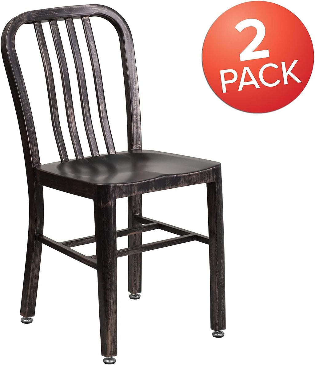 Flash Furniture Gael Commercial Grade 2 Pack Black-Antique Gold Metal Indoor-Outdoor Chair