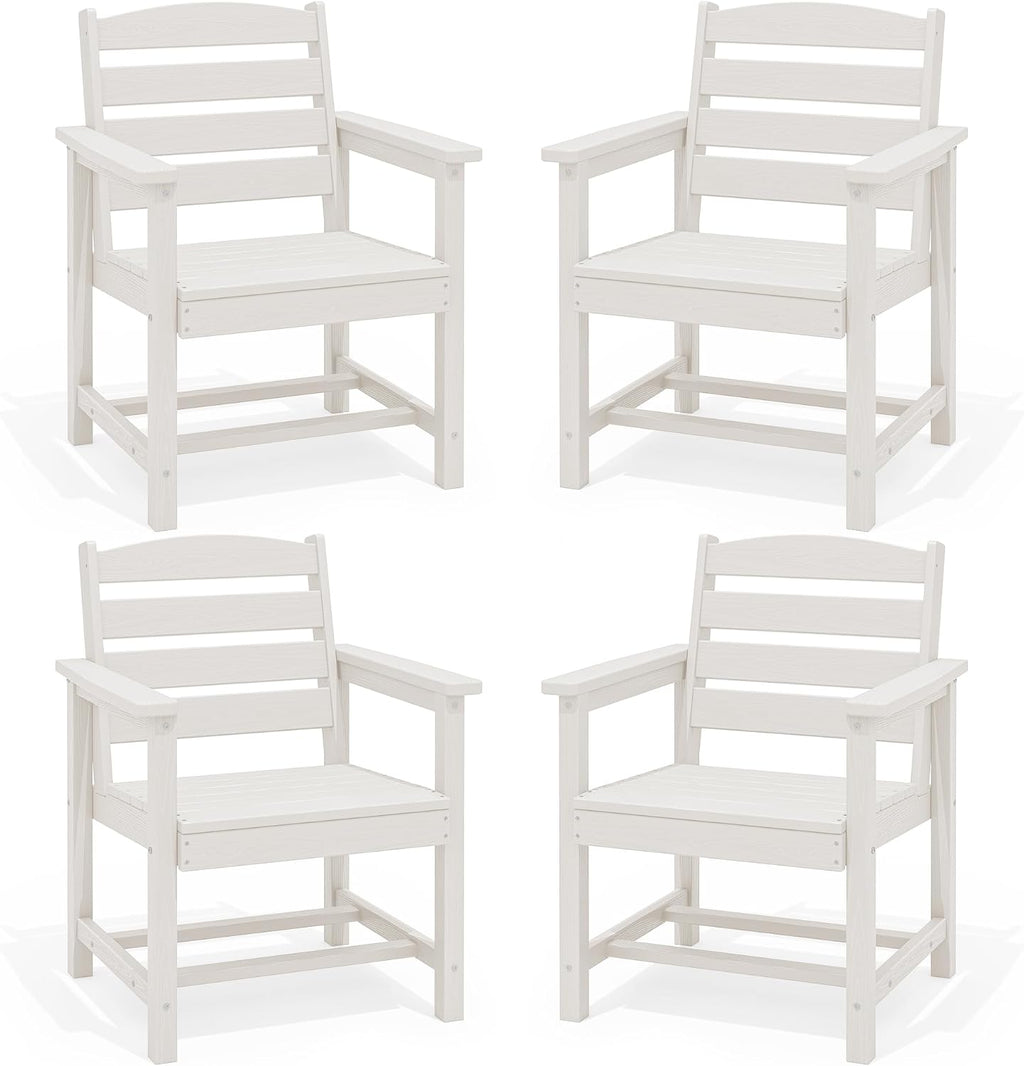 SERWALL Outdoor Dining Chairs Set of 4, All-Weather HDPE Patio Dining Chair with 19.7' Widened Seat, for Backyard, Garden, White