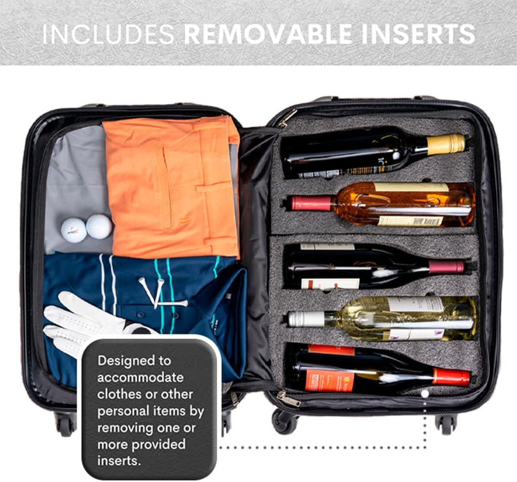 VinGardeValise® The Piccolo Wine Suitcase – 5-Bottle Travel Luggage, TSA-Approved, Durable Hard Shell, Shockproof Foam, Secure Bottle Protection for Enthusiasts & Collectors - Silver