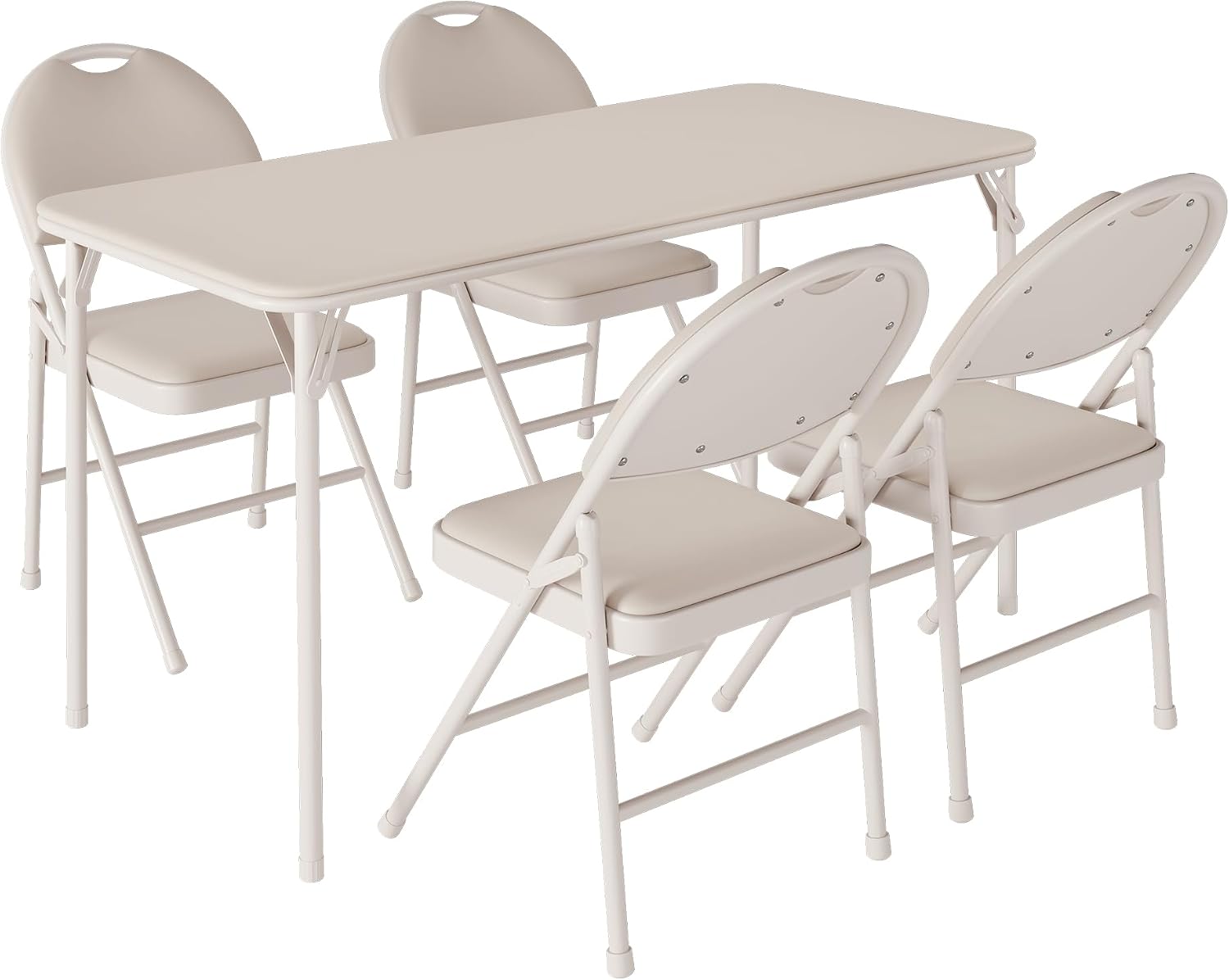 coucheta 5-Piece Rectangle Folding Table and Chairs Set, Foldable Portable Card Table and Chairs, Scratch & Stain Resistant Tabletop, for Dining Room, Living Room, Office, Camping, Gatherings, Beige