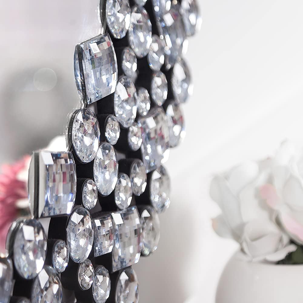 SHYFOY 35.5' Oversize Jeweled Ornate Wall Mirrors Decorative Crystal Accent Round Mirrors for Wall Home Decor, Modern Crushed Diamond Gemstone Mirror for Living Room