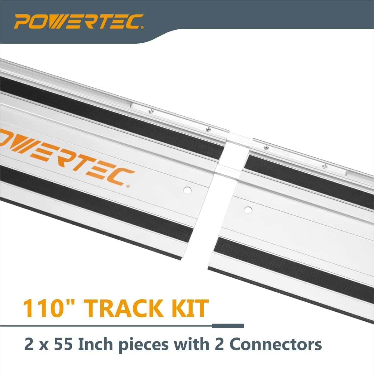 POWERTEC 110' Track Saw Guide Rail Kit for Festool and Makita, Includes 2PK 55' Guide Rails, 2PK Guide Rail Connectors, 2PK Track Saw Clamps (72058)