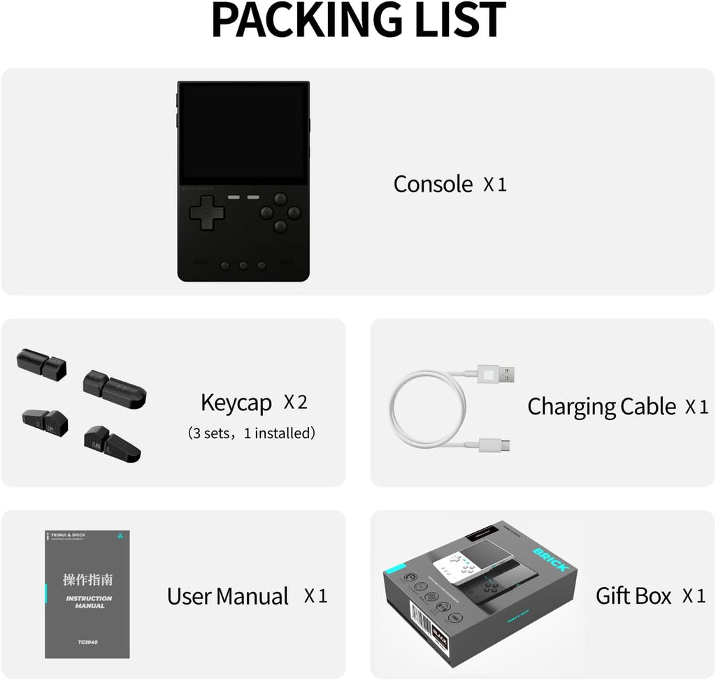 Trimui Brick Hammer Handheld Game Console,3.2 Inch IPS Classic System and 3000mAh Battery Retro Video Games Consoles,with 64G TF Card and Wireless Networt Console Casual Game Console(Black)