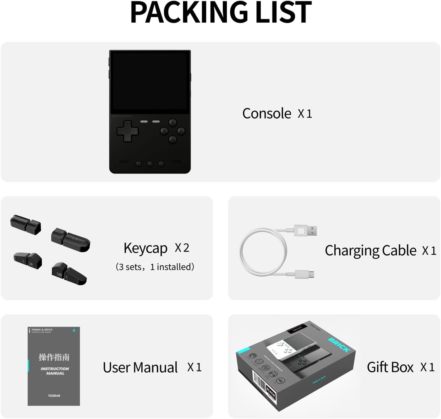 Trimui Brick Hammer Handheld Game Console,3.2 Inch IPS Classic System and 3000mAh Battery Retro Video Games Consoles,with 64G TF Card and Wireless Networt Console Casual Game Console(Black)