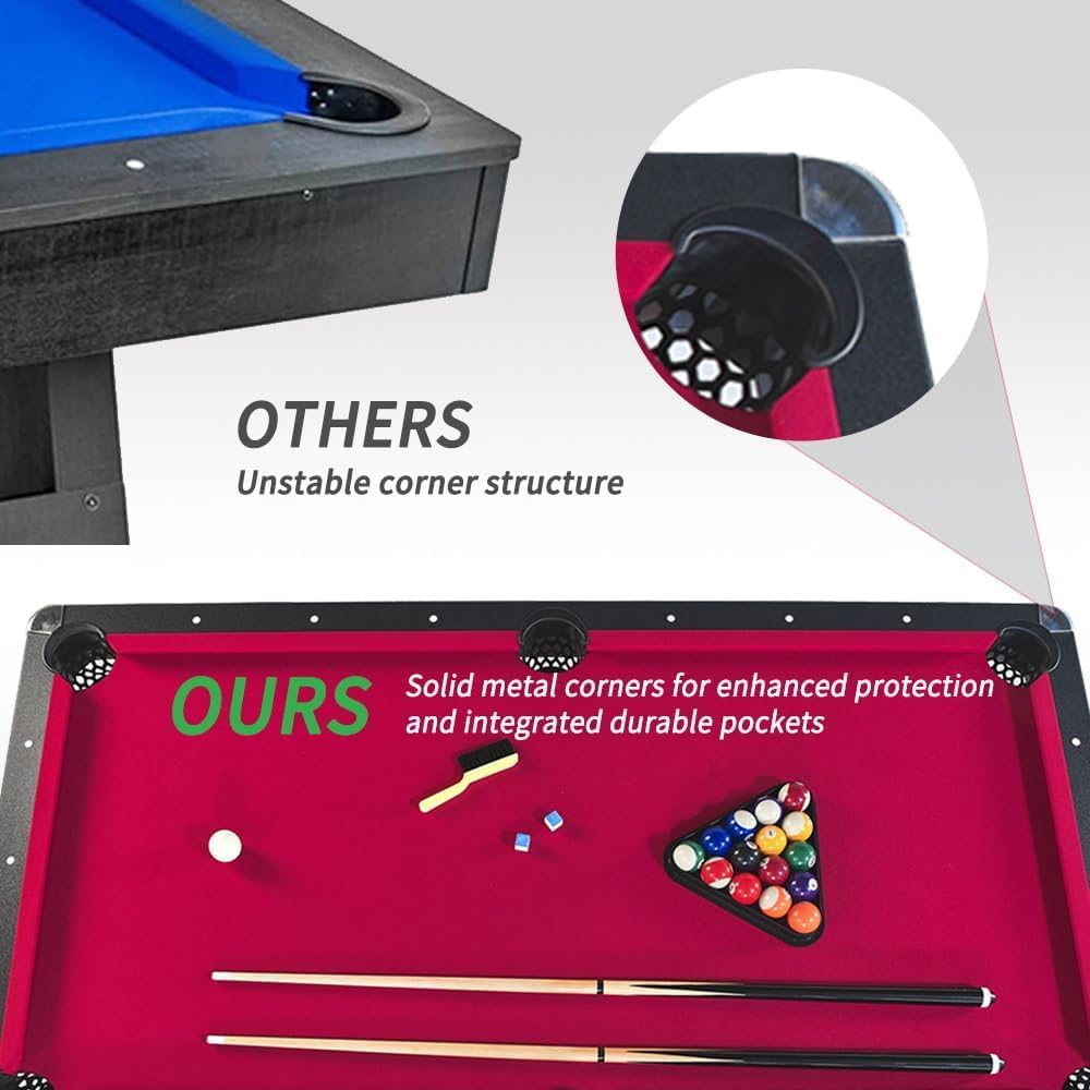 2 in 1 Pool and Table Tennis Multi Game Table, 6-Foot Modern Billiards Table with Conversion Top of Table Tennis Includes Cues, Paddles and Balls