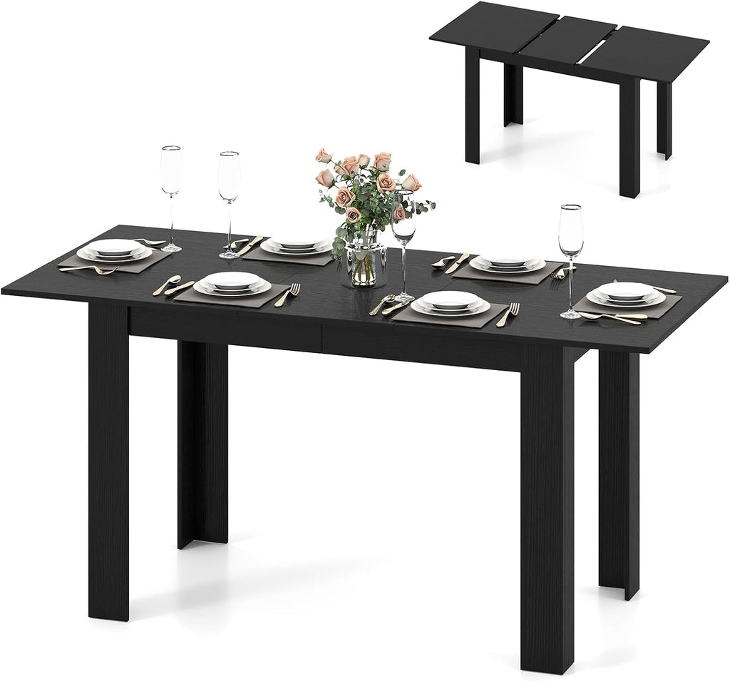 Giantex Extendable Dining Table for 4/6/8, 47'-62' Farmhouse Kitchen Table, Space-Saving Transformer Table for Dinette, Home Office, Living Room, Small Space (Black)