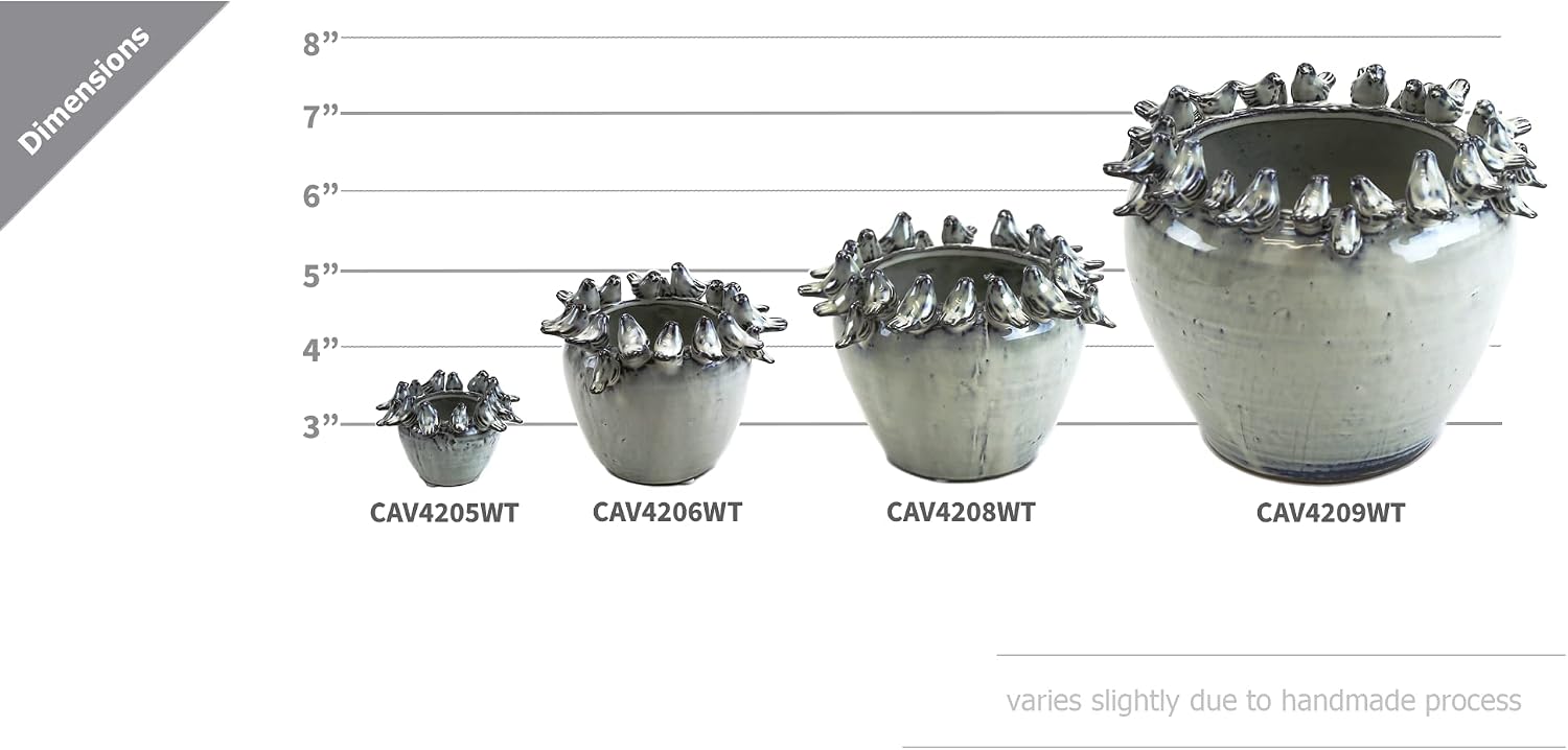 WGV Ceramic Bird Decor Bowl Vase, Birds on Rim Planter Pot for Accent Décor, Home Decoration, Set of 4 Pieces
