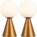 JONATHAN Y 11.75' Antique Gold Macie Modern Globe Cordless Table Lamp Set of 2, Rechargeable Dimmable Integrated LED Touch Sensor Bedside Lamp, White Frosted Glass Shade (JYL7159D-SET2)