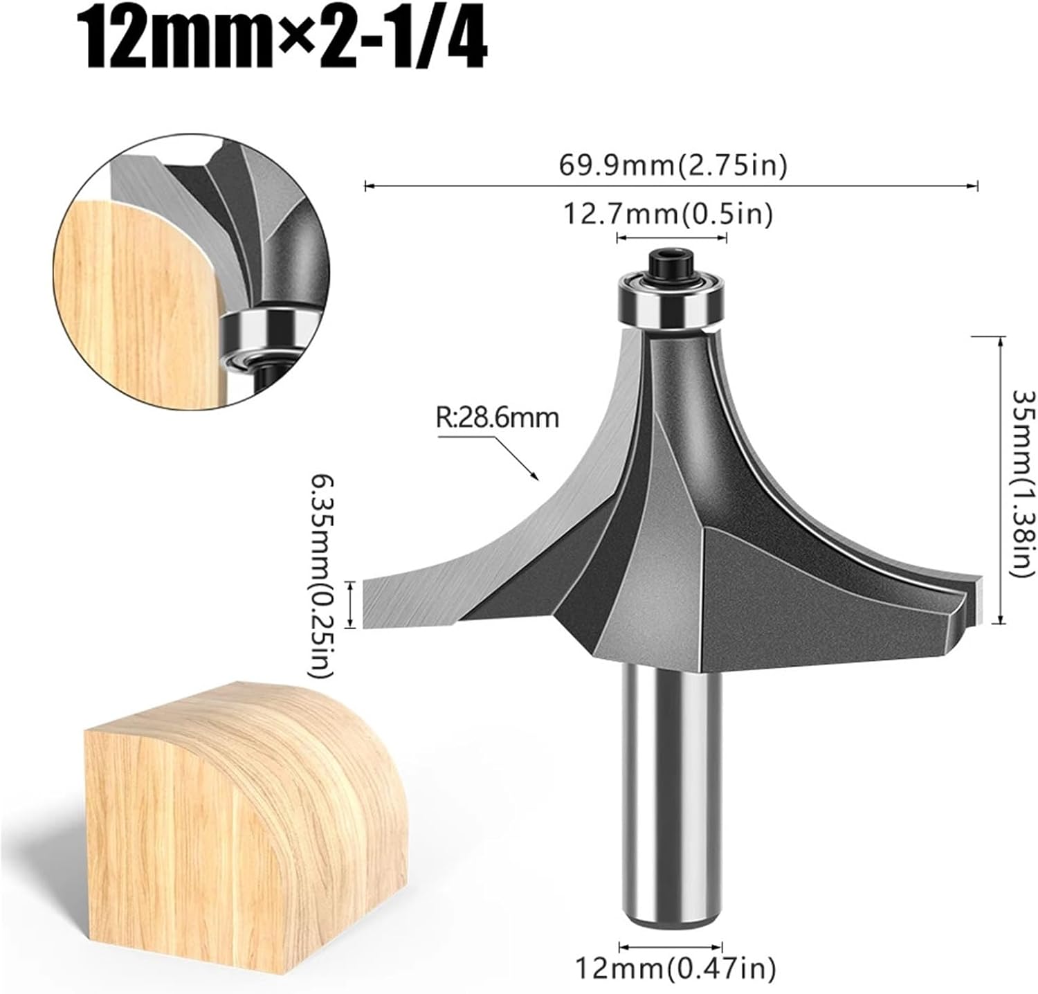 Milling machines, 1pc 12mm Shank Corner Round Over Router Bit With Bearing Tungsten Carbide Milling Cutter Woodworking Tools(12x69.9mm)