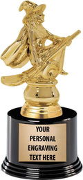 Crown Awards Halloween Trophies with Custom Engraving, 7.25' Personalized Gold Halloween Witch Contest Trophy On Deluxe Round Base Prime