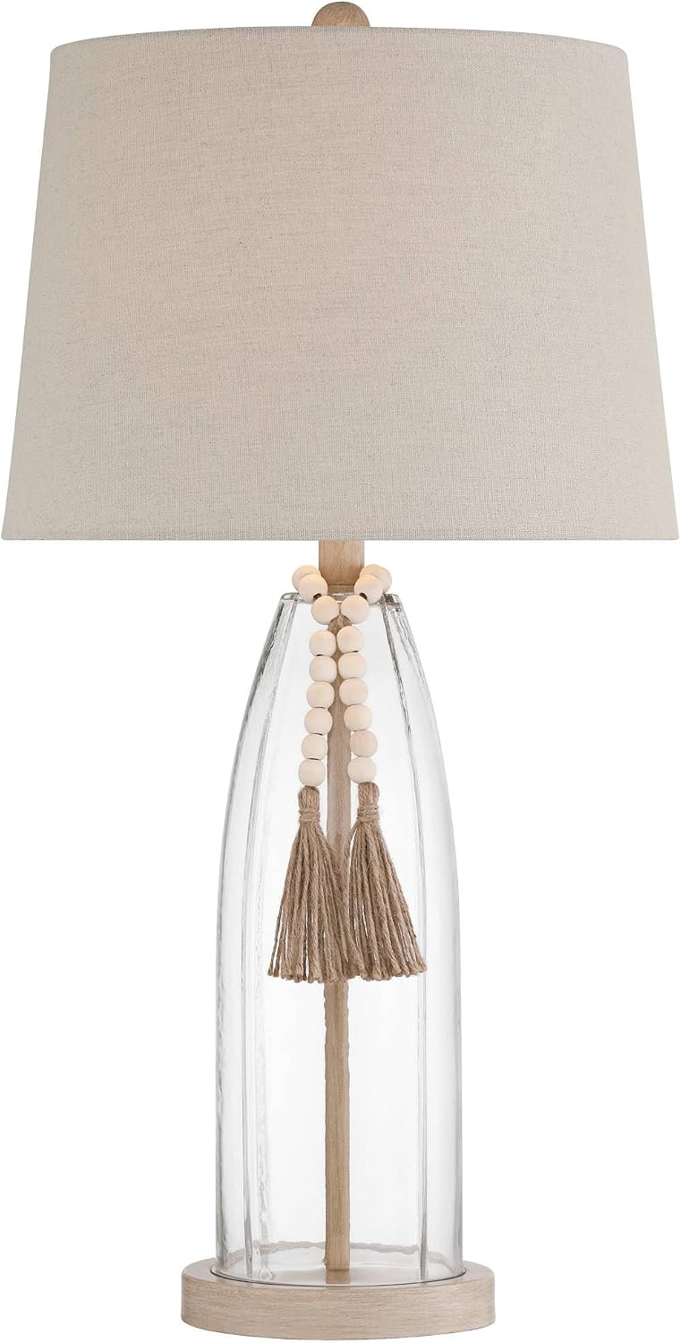 360 Lighting Tibet 27' Tall Modern Coastal 3-Way Table Lamps Set of 2 Clear Glass Fabric White Shade Living Room Bedroom Bedside Nightstand House Office Home Reading Kitchen Entryway Console Family