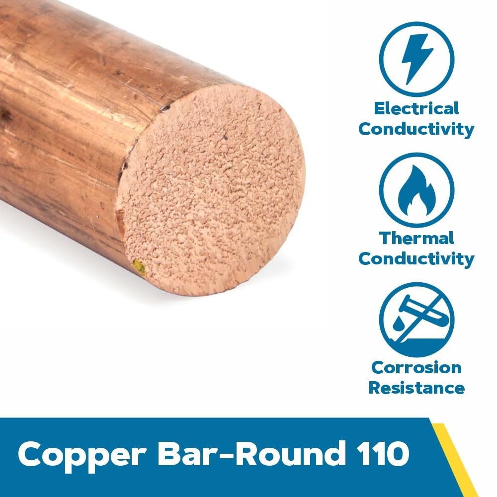 110 Copper Round Bar, Unpolished (Mill) Finish, H04 Temper, ASTM B187, 0.625' Diameter, 36' Length, OnlineMetals