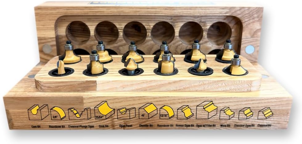 Sommerfeld Tools 12001 12 piece miniature woodworking router bit set 1/4 inch shank Ideal for small gift boxes, miniature furniture Jewelry boxes Doll house furniture