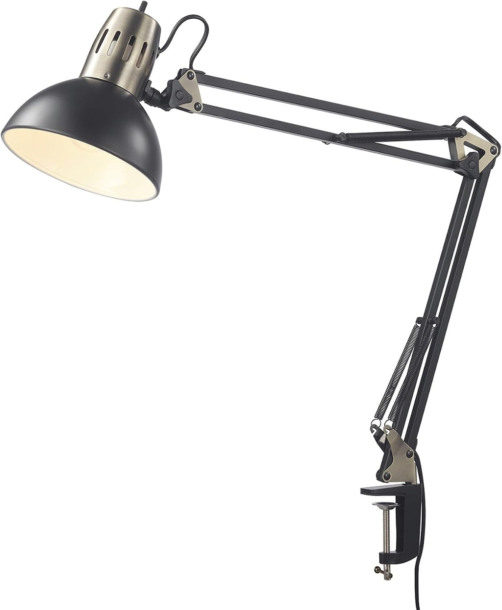 31.5' Multi-Joint Desk Lamp with Metal Clamp, Black, On/Off Rotary Switch on Shade, Partially Adjustable Swing Arm, Home Essentials, Reading Light, Office Décor