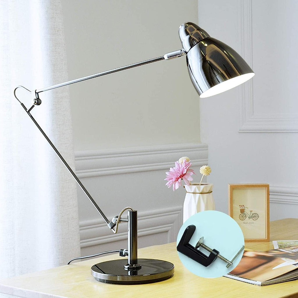 Desk Lamps Metal with Clip, Adjustable Reading Clamp Light with Long arm, Study Book Lamp for Work Office, with Cable and Switch, E27,Black