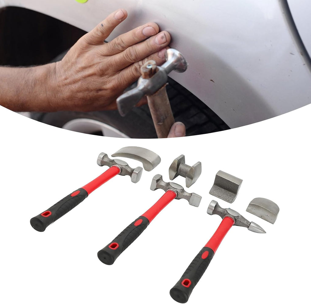 SUNGOOYUE Auto Body Repair Hammer, Malleable Iron Hammer Heads, 7 Piece Dolly Kit for Automobile Manufacturing and Maintenance