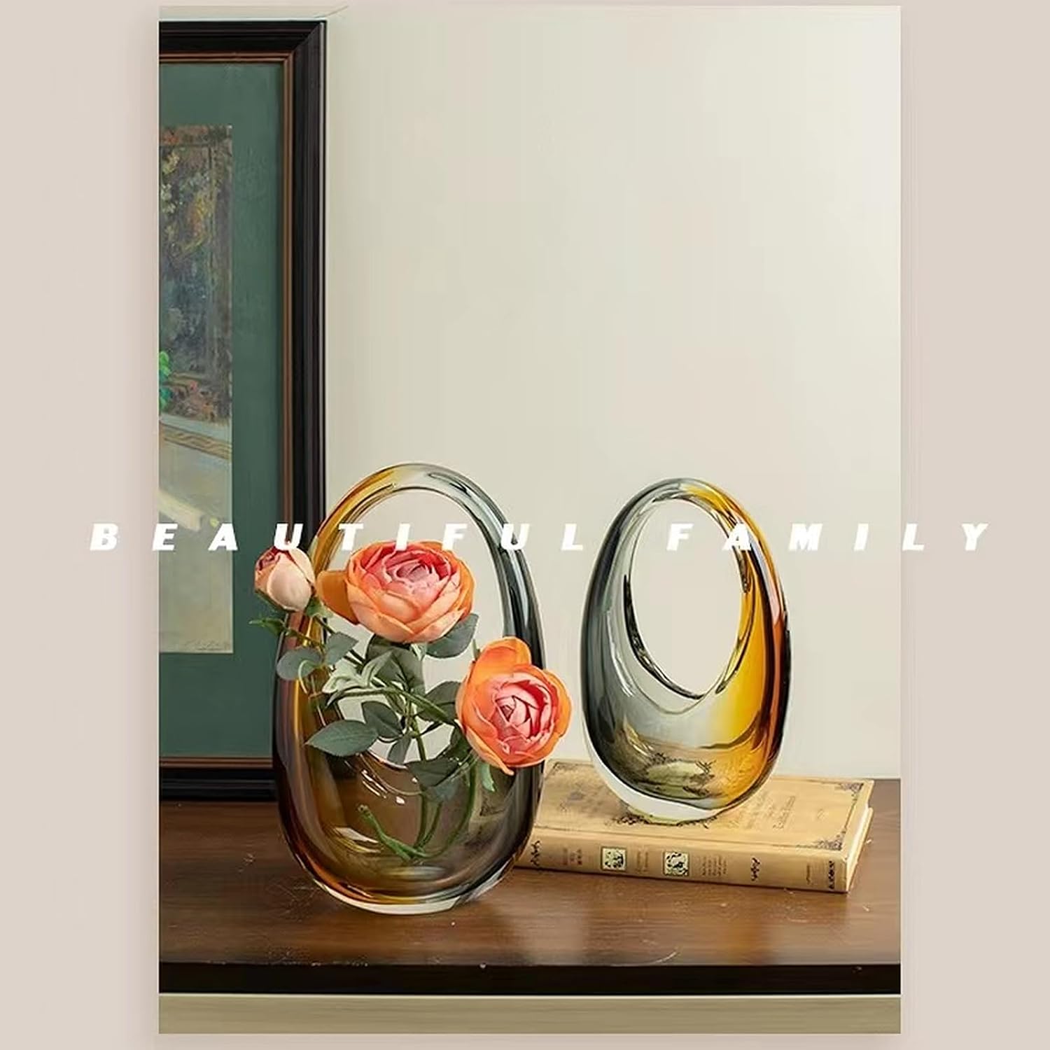 Crystal Vase, Modern Decorative Vase, Minimalist Floral Vase, Light Luxury Style for Home Decor, Centerpiece, Office, Pampas Grass, Dried Flowers, Flowers and Buds (B-Caramel)