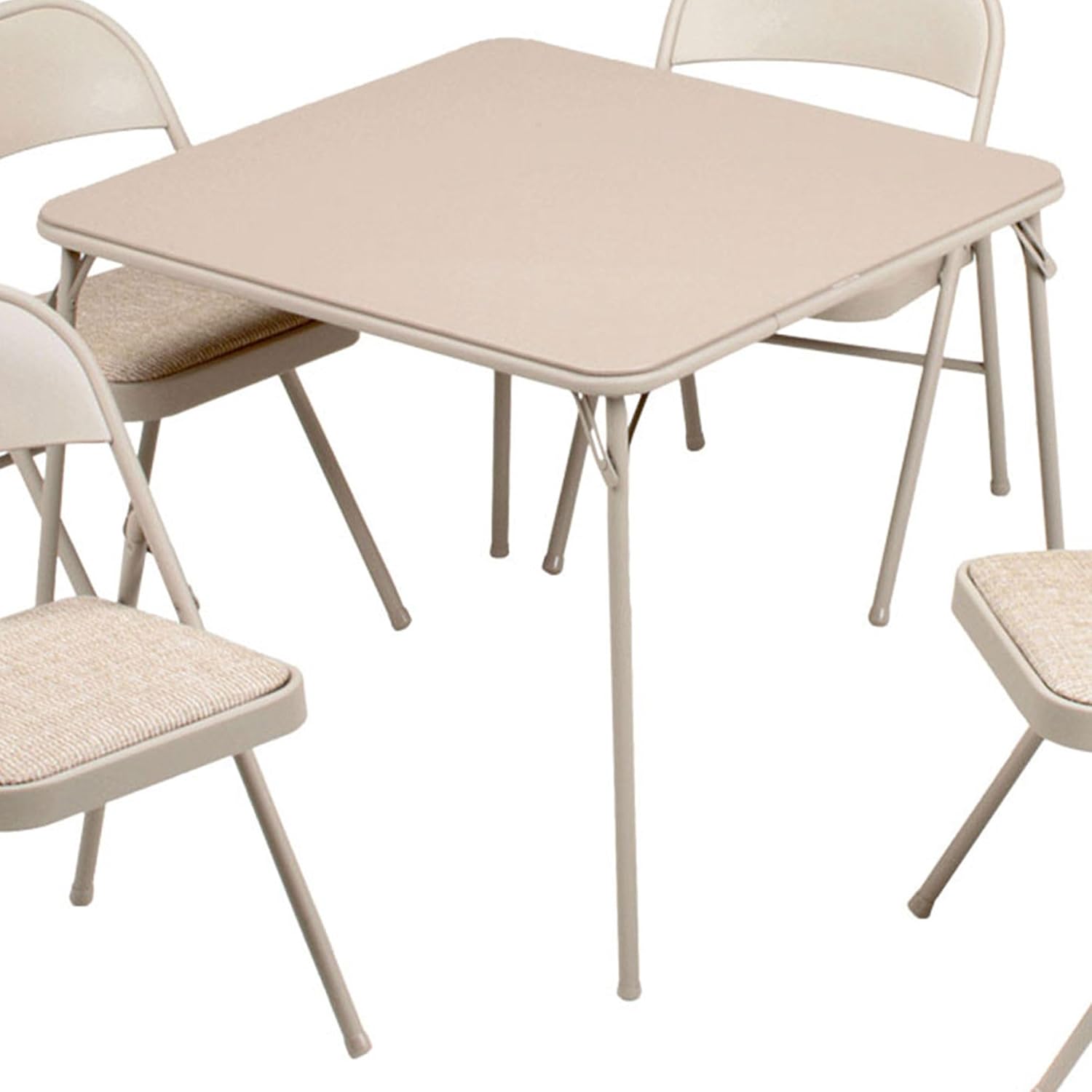 MECO Sudden Comfort 5 Piece 34 x 34 Inch Square Folding Dining Card Table with 4 Padded Folding Chairs Furniture Set for Gatherings and Games, Tan