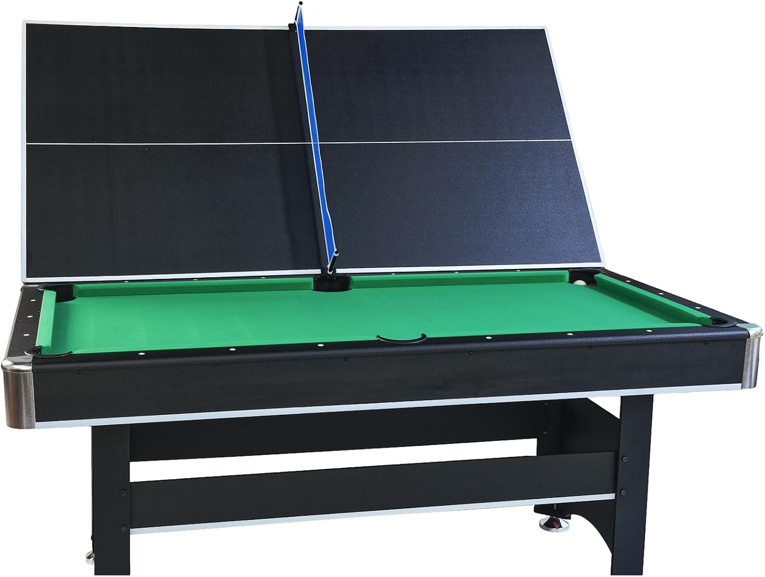 2 in 1 Pool and Table Tennis Multi Game Table, 6-Foot Modern Billiards Table with Conversion Top of Table Tennis Includes Cues, Paddles and Balls