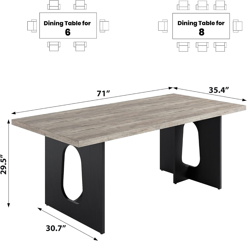71' Long Dining Table for 6-10 People - Farmhouse Kitchen Table with Extra Thick Tabletop & Heavy-Duty Metal Legs, Sturdy Rectangular Table for Dining Room, Conference Room, Office, Grey + Black