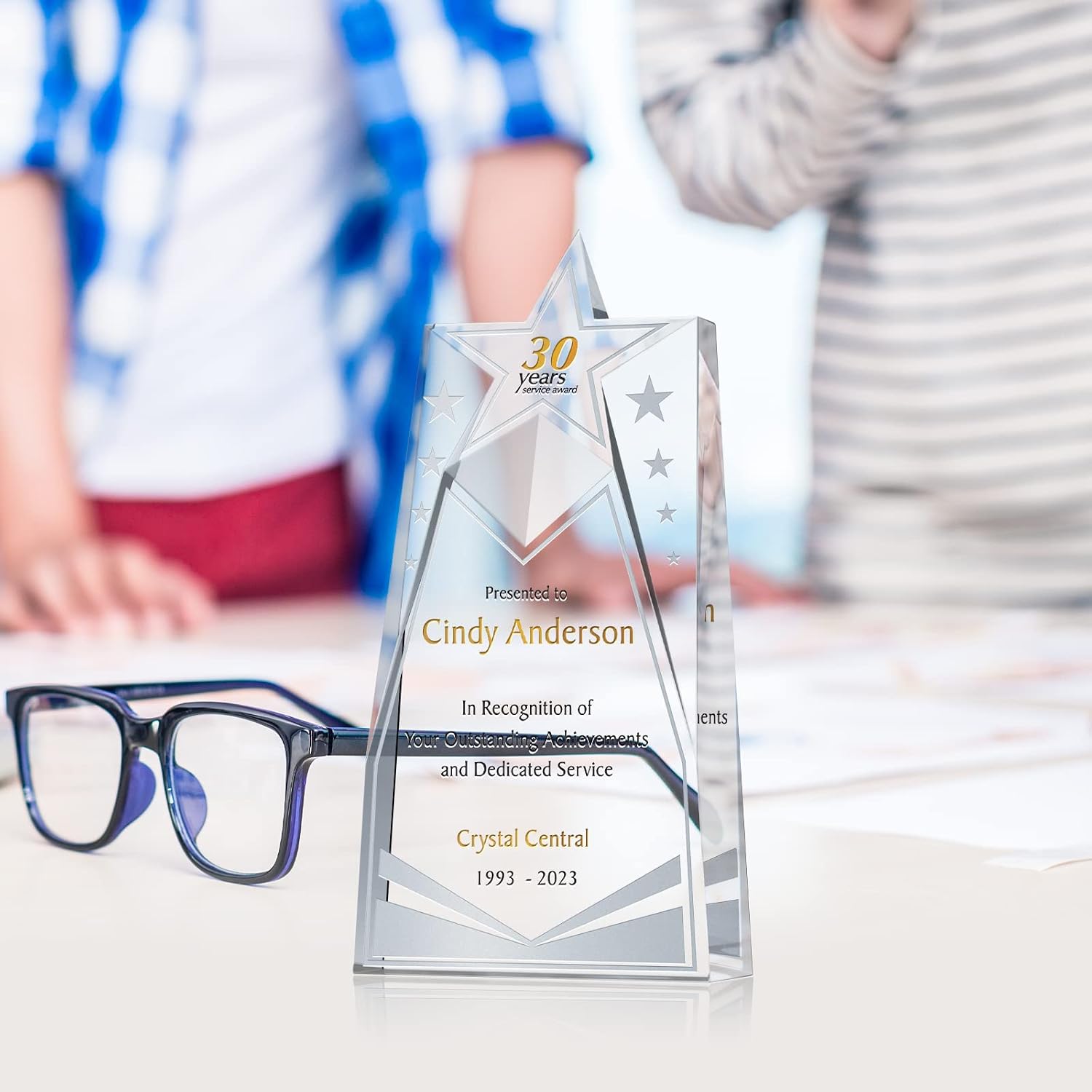 Custom Crystal Employee Services Awards and Trophies, Personalized Engraved with Your own Loyalty Recognition Award Message (Crystal Star Service Award Trophy)