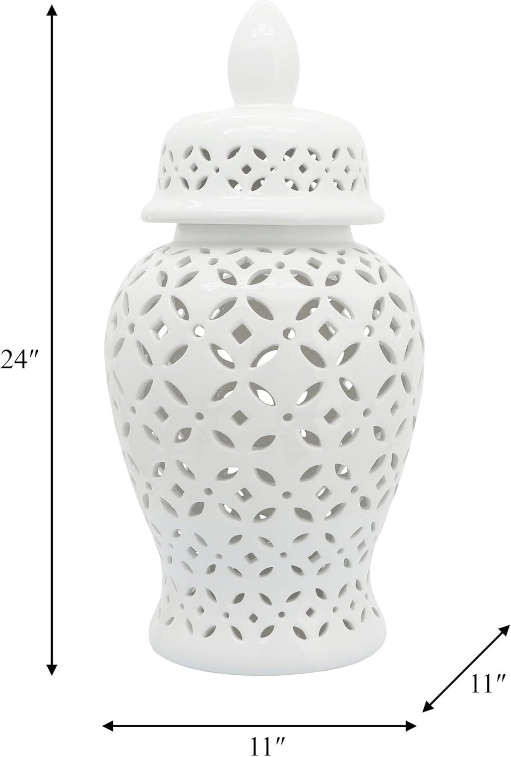 Elegant Pattern Ceramic Vase for Living Room and Home Decor - Chinoiserie House Accent for Dining Room Table Decor - Decorative Flower Vase for Room, Bedroom, or Office Display - 24', White