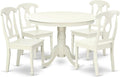 East West Furniture HLKE5-LWH-W 5 Piece Dining Room Table Set Includes a Round Kitchen Table with Pedestal and 4 Dining Chairs, 42x42 Inch, Linen White