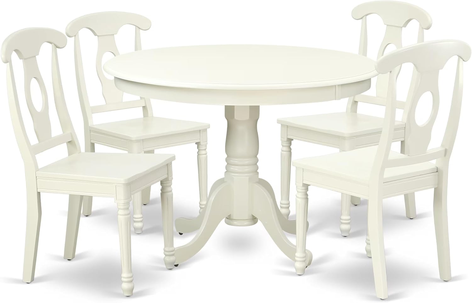 East West Furniture HLKE5-LWH-W 5 Piece Dining Room Table Set Includes a Round Kitchen Table with Pedestal and 4 Dining Chairs, 42x42 Inch, Linen White