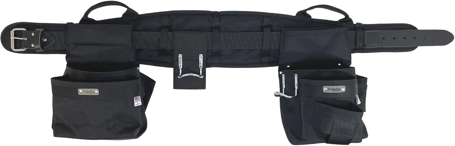 BOULDER BAG Professional Pro Framer MAX Combo with Comfort Back Support Tool Belt, Leather Belt Buckle, Heavy Duty, Black (Medium 28-32 Inches), Made in USA